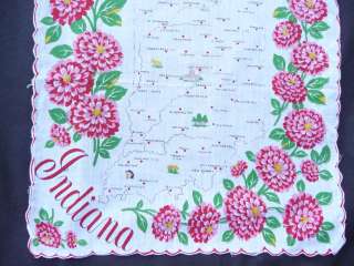 Vintage INDIANA State Souvenir Hanky Handkerchief  
