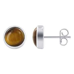 Sterling Silver 8mm Round Shaped Tiger Eye Post Back Findings Polish 