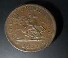 1857 bank of upper canada one penny attractive glossy chocolate
