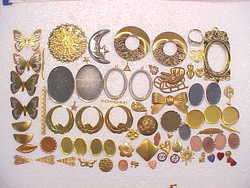 72 BRASS STAMPINGS FLAT BACK SETTINGS LOT VINTAGE JEWELRY FINDINGS 