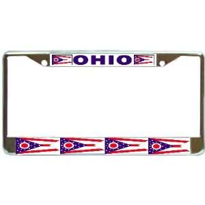 Ohio State Flag Chrome Metal License Plate Frame Holder