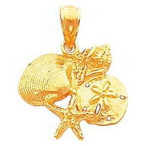  14K Gold Seashell Sand Dollar Starfish Charm Jewelry