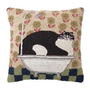  Cat in Tin Tub Needlepoint Throw Pillow, Designed By 