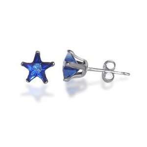 Nickel Free Sterling Silver 6mm Star Blue Sapphire Cubic Zirconia Post 