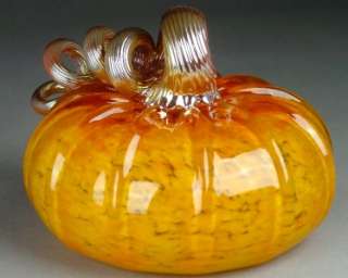 Exquisite Hand Blown Glass Pumpkin Harvest Gold Squat