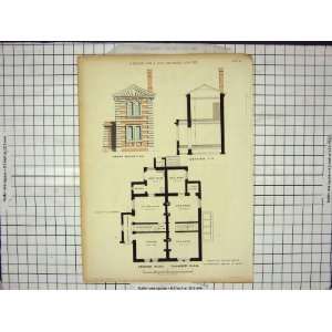    Plans Six Roomed House Design Old Antique Print
