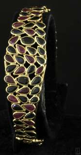   25CT RUBY AND BLUE SAPPHIRE HEART CLASP HINGED BANGLE BRACELET  