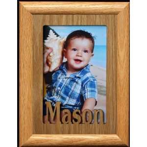  5x7 Mason ~ Portrait Laser Cut Oak PHOTO NAME FRAME 