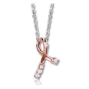    14k Two Tone Gold Diamond Breast Cancer Awareness Necklace Jewelry