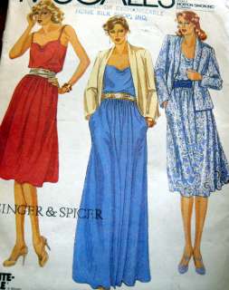   VTG 1980s DRESS & JACKET SINGER & SPICER Sewing Pattern 12/34  