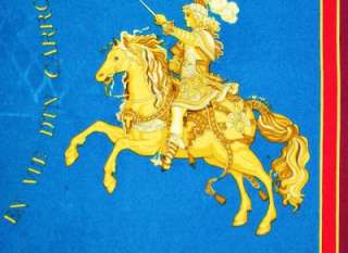 Hermes CARROUSEL Silk Scarf Carre Vauzelles 84 Cavalier Horse Blue 