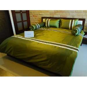  7 Pcs. Queen Size Silk Bedding Set in Olive