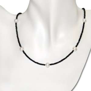   Silver Spinel Bead and Cultured Freshwater Pearl Necklace Jewelry