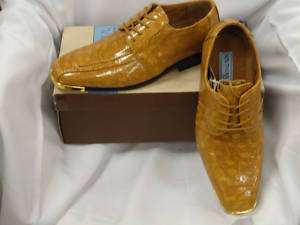New Mens Mustard Gold & Goldtip Croc Print Dress Shoes  