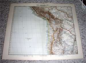 1905 STIELER MAP OF PERU CHILE SOUTH AMERICA VER  