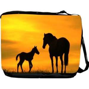 Rikki KnightTM Horse Silhouette orange Backdrop Messenger Bag   Book 