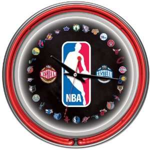   NBA Logo 30 Team Chrome Double Ring Neon Clock 