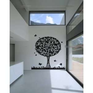 Abstract Butterfly Tree and Grass Vinyl Wall Decal Sticker 8 Feet Tall 