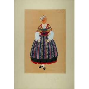  1929 Pochoir French Woman Dress Costume Saverne Alsace 