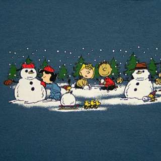   Snoopy Lucy Winter Snowman Scene Christmas T Shirt Adult M  