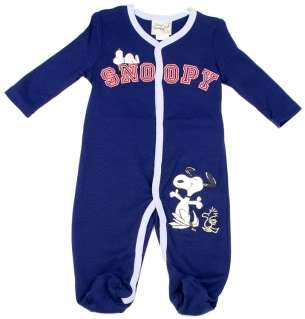 NWT VINTAGE NAVY SNOOPY EMBROIDERED FOOTED COVERALL ONESIE NEWBORN 0/3 