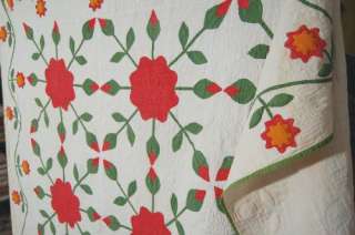   WAR Red & Green Floral Applique Antique Quilt STUFFED APPLIQUE CHEDDAR