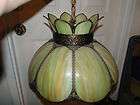 Vintage Green Slag Glass Tulip Swag Lamp Light Shade Arts & Crafts 