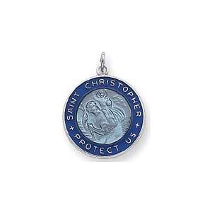  Blue Enameled Saint Christopher Medal Charm, Sterling 