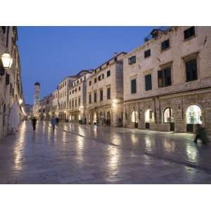 Stradun Street, Tower of the Church of St. Saviour, Dubrovnik Old Town 