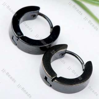 1Pair Black Stainless Steel Round Hook Earring *Stud*  