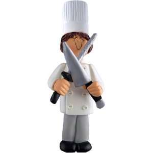  3181 Chef Female Brunette Personalized Christmas Ornament 