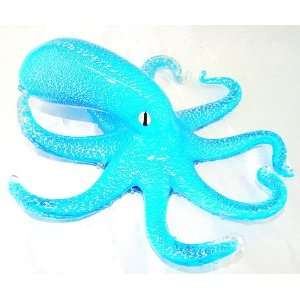  New Hand Blown Glass Blue and Silver Octopus Paperweight 
