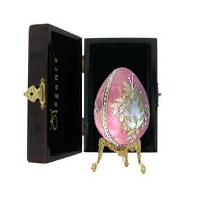   Glass Mothers Day Egg with Lacquered Box and 24 karat Gold Stand