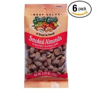 Snak Club Smoked Almonds, 3.25 Ounce Bags (Pack of 6)  