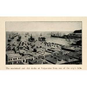  1927 Print Roadstead Dry Docks Valparaiso Chile City 