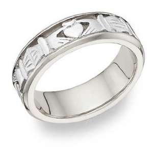  Celtic Claddagh Wedding Band Ring   14K White Gold 