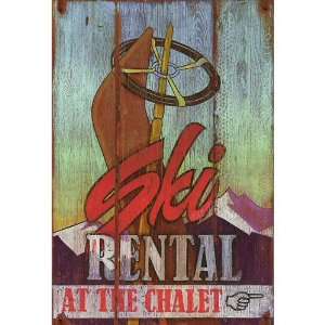   Ski Rental at the Chalet Vintage Style Wooden Sign