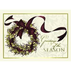  Burgundy and Gold Wreath Holiday Cards