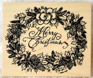 Northwoods Rubber Stamp Christmas Merry Wreath Holly  
