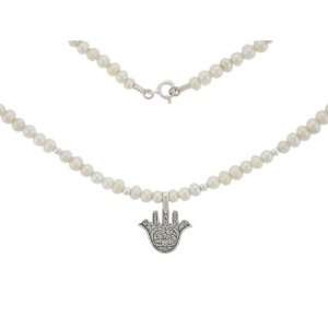 Silver Jewish Jewelry Necklace. 4mm White Fresh Water Pearl Round 