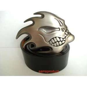   Silver Color Fire Skull Head Belt Buckle + Belt 