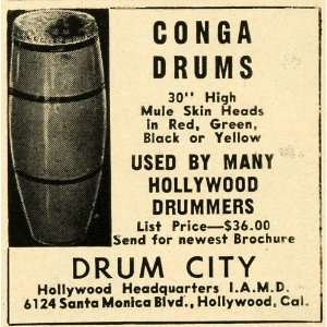  1952 Ad Drum City Conga Mule Skin Head Bongos Hollywood 