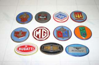 Lot of General Mills vintage tin car emblems emblem MG Bentley Bugatti 