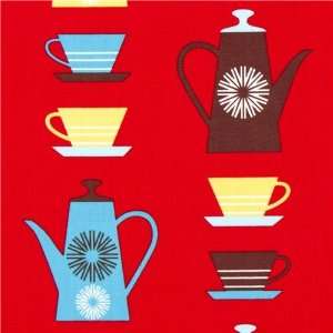  red fabric with coffee pots & mugs by Robert Kaufman 