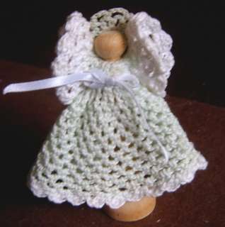 Handmade Signed Clara 5 Crocheted Clothespin Angels  