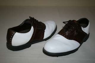   Sz 14 M White & Brown Lace Up Soft Spike Golf Shoes VERY NICE  
