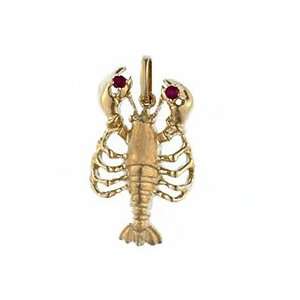   14K Gold New England Lobster Ruby Nautical Pendant