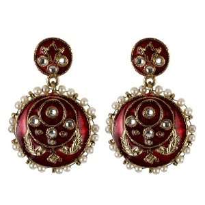   Red Enameled Earrings with Stones and Pearls   SHJ 