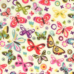 Sweet Colorful Butterflies Dots Flowers Fabric  