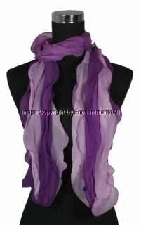  Crinkled Pure 100% Silk Skinny Long Womens Neck Scarf, Shaded Purple